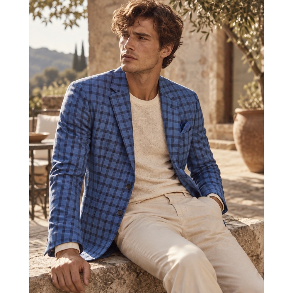 Ben Sherman Dacre Blue Plaid Two Button Blazer Sport Coat R44 NEW